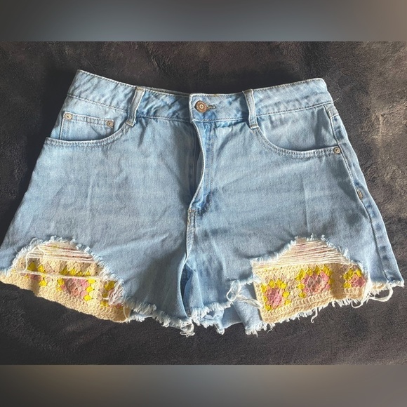 Sincerly Jules Pants - Sincerely Jules, 28,  denim shorts with crochet accent